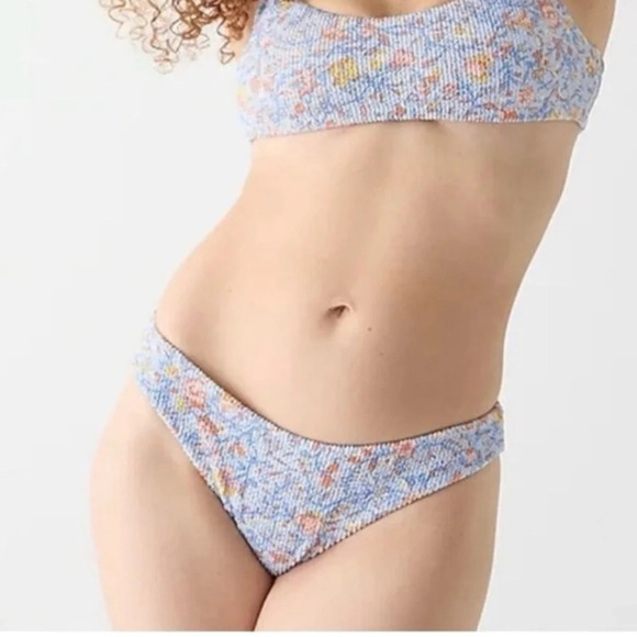 New J Crew Scrunchie Hipster Bikini Bottom Blue Afternoon Floral BH514 - Picture 1 of 5